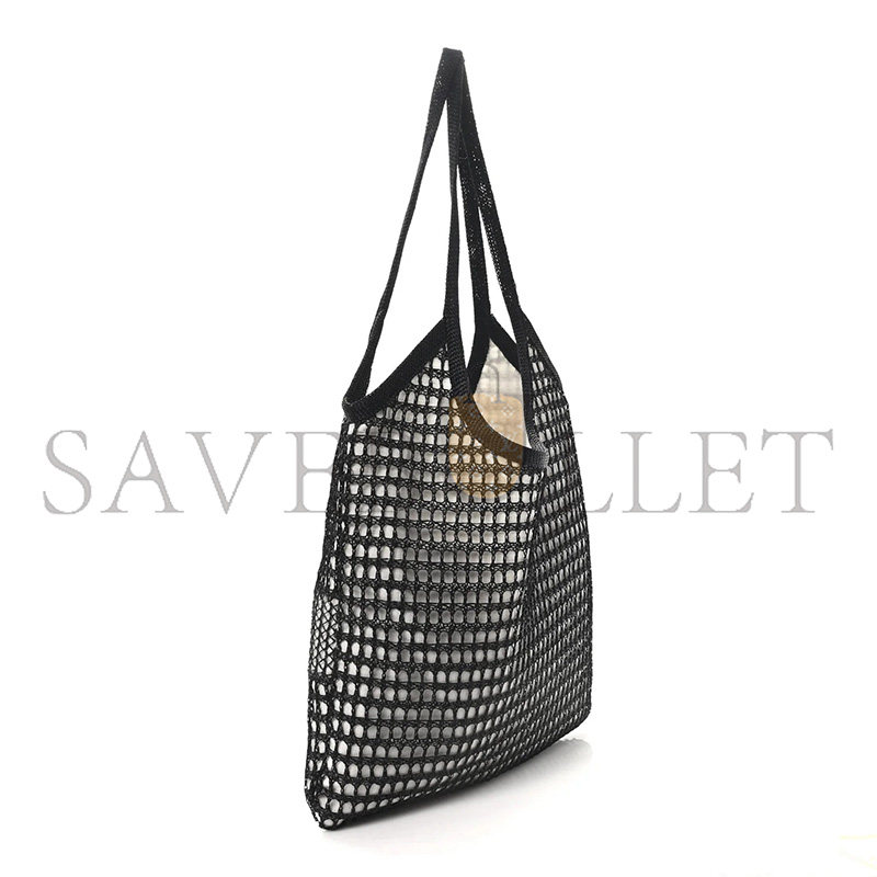 MIU MIU BLACK LOGO LEATHER-TRIMMED CROCHET TOTE BAG 5BG231 (40*35cm)
